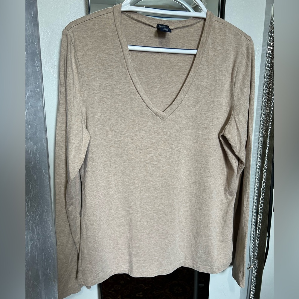 GAP Women's Long Sleeve V-Neck Top in Beige Heather